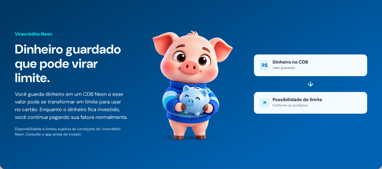Seção da landing page Neon com informações sobre o Viracrédito e recursos do cartão.