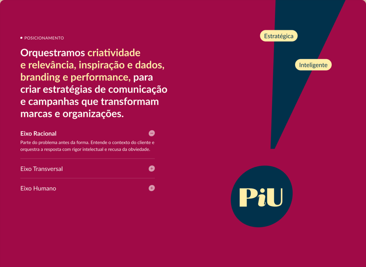 Apresentação da campanha PiU com fundo magenta, grafismos e elementos da identidade visual.